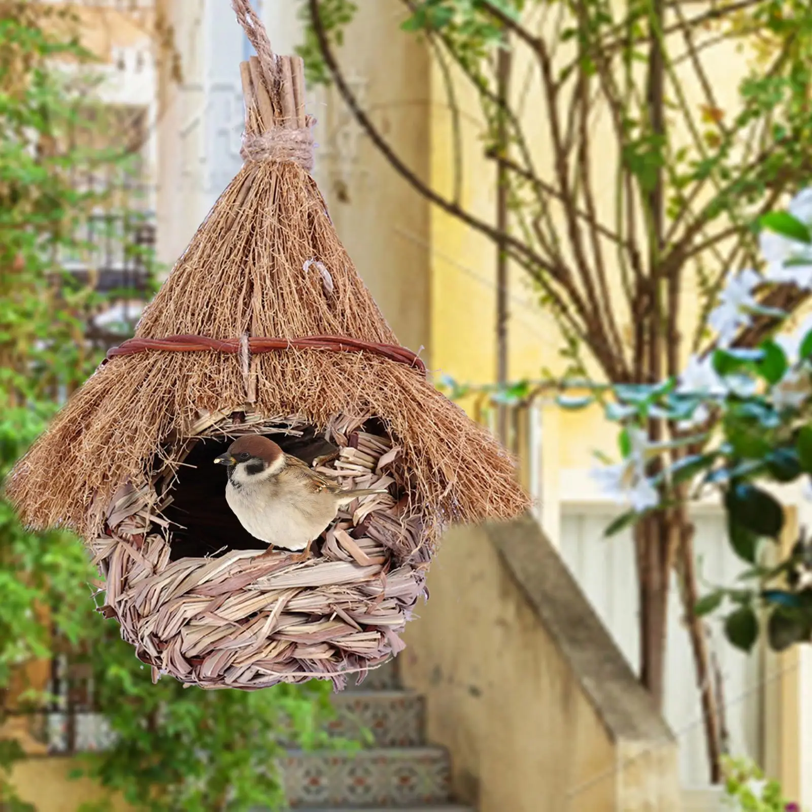 Птичий дом Трава Висячая птичья хижина Скворечник Сотканный вручную птичий домик Изображение 0