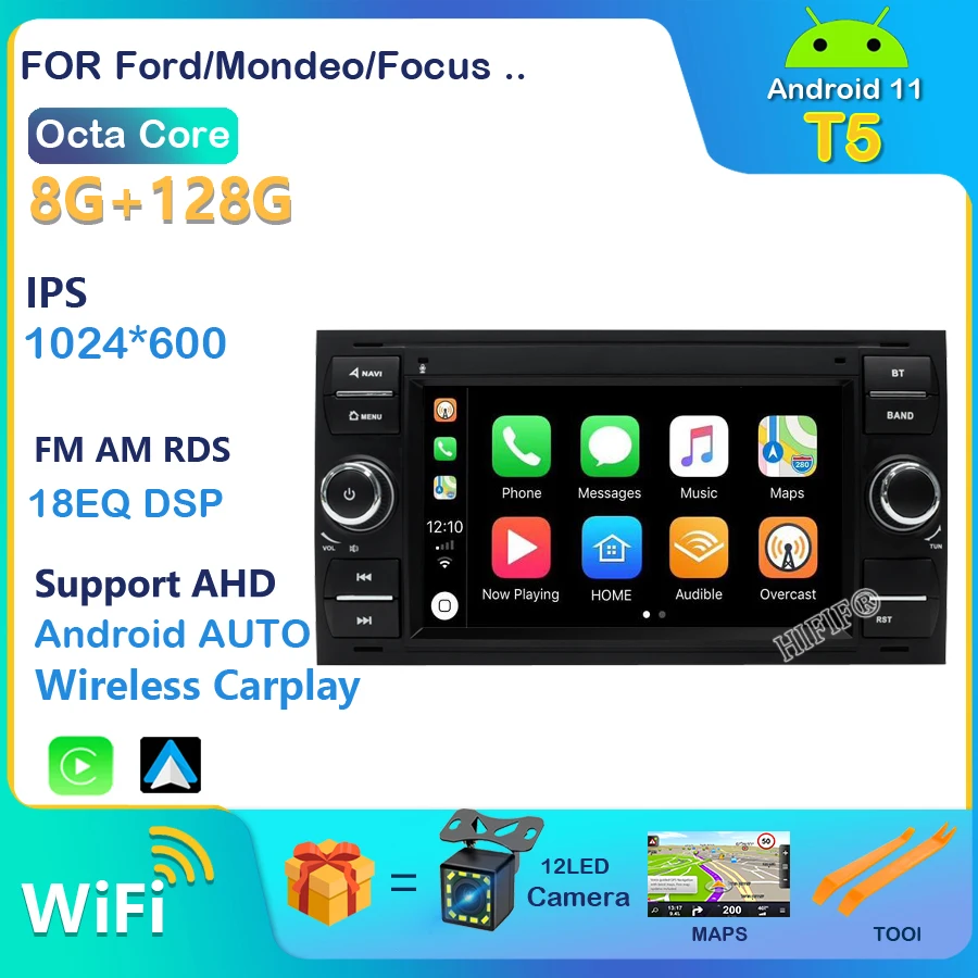 Android 11 Авто Авто Радио Стерео Мультимедиа Видеоплеер Навигация GPS Для Ford Focus 2 Ford Fiesta Mondeo 4 C-Max NO DVD 2din Изображение 0