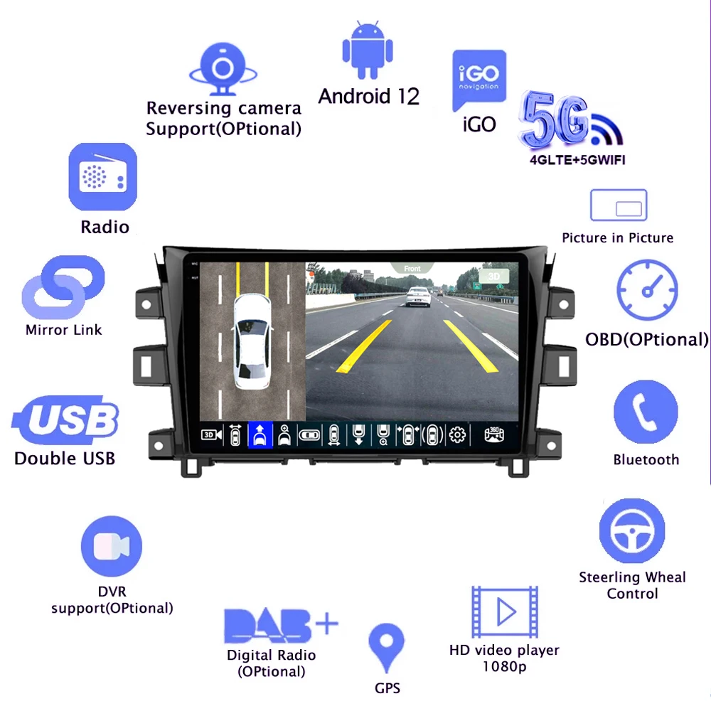 Android 13.0 для Nissan NAVARA Frontier NP300 2015 2016 2017 Автоплеер Видеонавигация Радио Мультимедиа WiFi Bluetooth GPS Изображение 1
