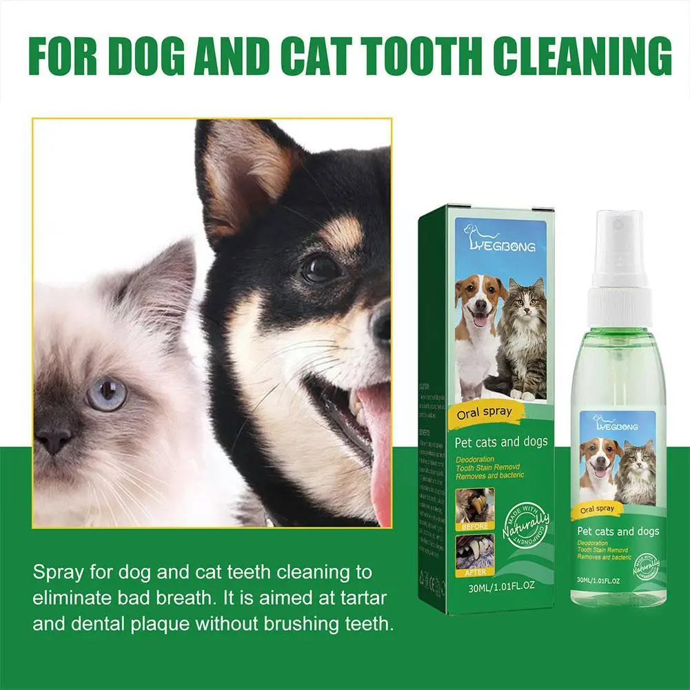Yegbong Pet Спрей для чистки зубов Собака Кошка Домашние животные Галитоз Неприятный запах изо рта Удаление и удаление свежего пятна N9X5 Изображение 2