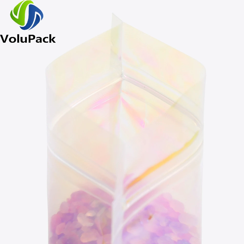  Перерабатываемые экологически чистые пластиковые упаковочные пакеты Голографические розовые пакеты с вырезом на разрыв Термосвариваемые пакеты с застежкой-молнией Smell Proof Сумки для хранения Изображение 2