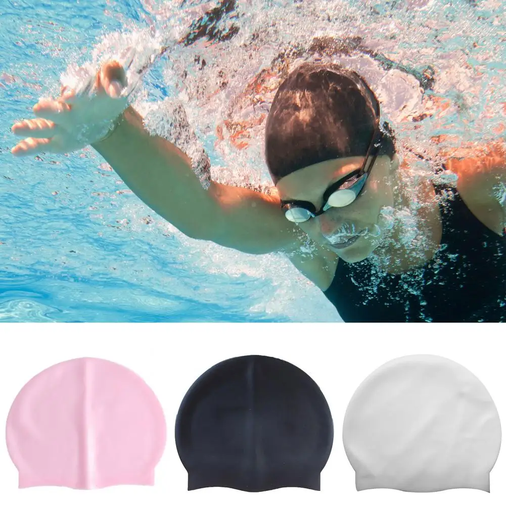 для тренировки эластичная шапочка для плавания силиконовая надевается легко шапочка для плавания длинные волосы для тренировок Изображение 2