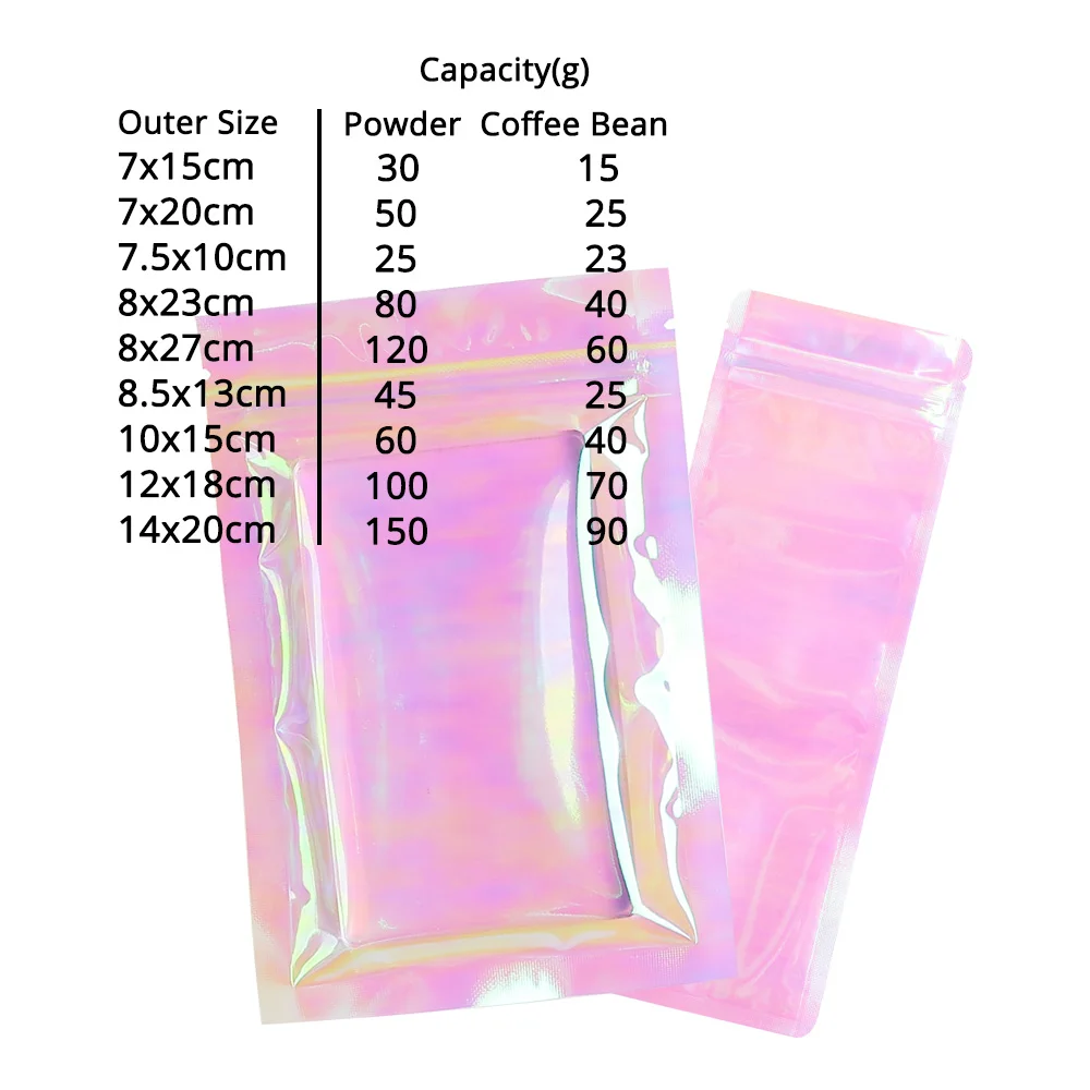  Перерабатываемые экологически чистые пластиковые упаковочные пакеты Голографические розовые пакеты с вырезом на разрыв Термосвариваемые пакеты с застежкой-молнией Smell Proof Сумки для хранения Изображение 5